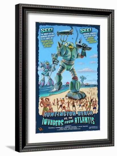 Huntington Beach, California vs. The Atlantean Invaders-Lantern Press-Framed Art Print