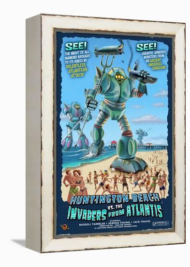 Huntington Beach, California vs. The Atlantean Invaders-Lantern Press-Framed Stretched Canvas
