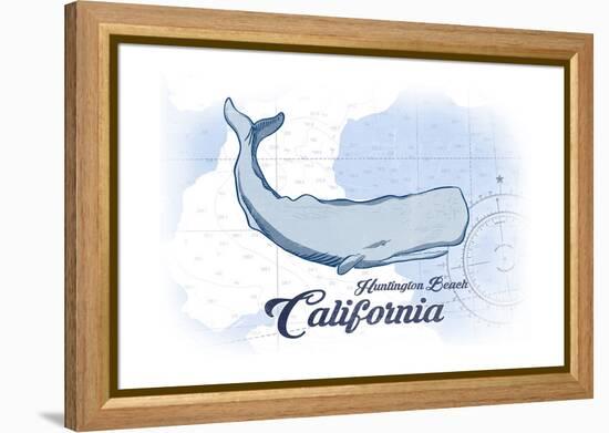 Huntington Beach, California - Whale - Blue - Coastal Icon-Lantern Press-Framed Stretched Canvas