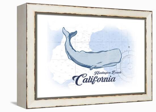 Huntington Beach, California - Whale - Blue - Coastal Icon-Lantern Press-Framed Stretched Canvas