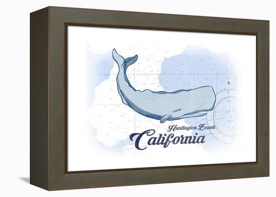 Huntington Beach, California - Whale - Blue - Coastal Icon-Lantern Press-Framed Stretched Canvas