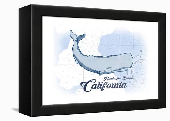 Huntington Beach, California - Whale - Blue - Coastal Icon-Lantern Press-Framed Stretched Canvas