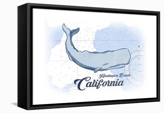 Huntington Beach, California - Whale - Blue - Coastal Icon-Lantern Press-Framed Stretched Canvas