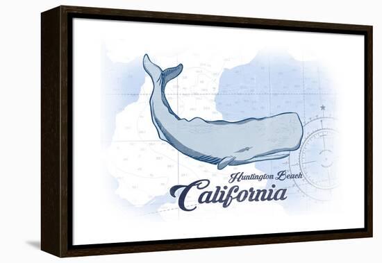 Huntington Beach, California - Whale - Blue - Coastal Icon-Lantern Press-Framed Stretched Canvas