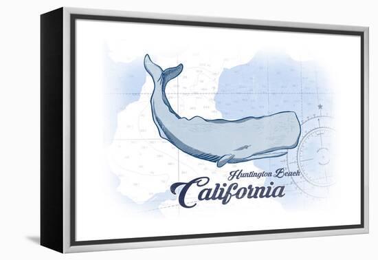 Huntington Beach, California - Whale - Blue - Coastal Icon-Lantern Press-Framed Stretched Canvas