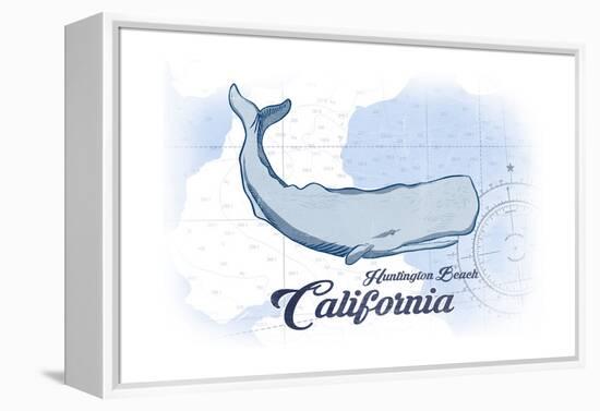 Huntington Beach, California - Whale - Blue - Coastal Icon-Lantern Press-Framed Stretched Canvas