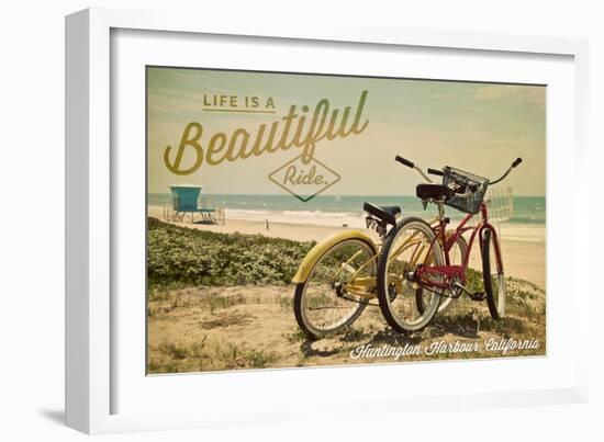 Huntington Harbour, California - Life is a Beautiful Ride - Beach Cruiser-Lantern Press-Framed Art Print