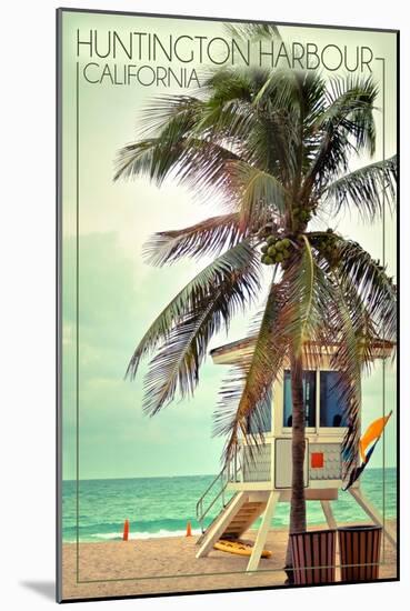 Huntington Harbour, California - Lifeguard Shack and Palm-Lantern Press-Mounted Art Print