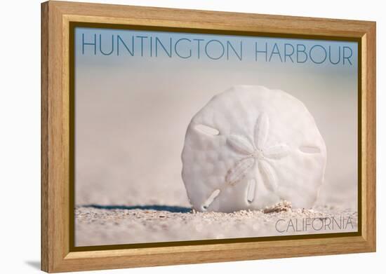 Huntington Harbour, California - Sand Dollar and Beach-Lantern Press-Framed Stretched Canvas