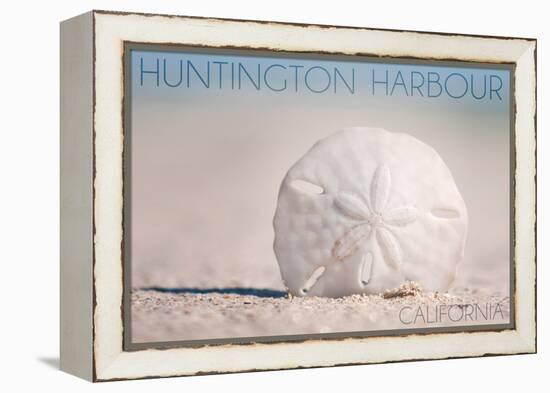 Huntington Harbour, California - Sand Dollar and Beach-Lantern Press-Framed Stretched Canvas