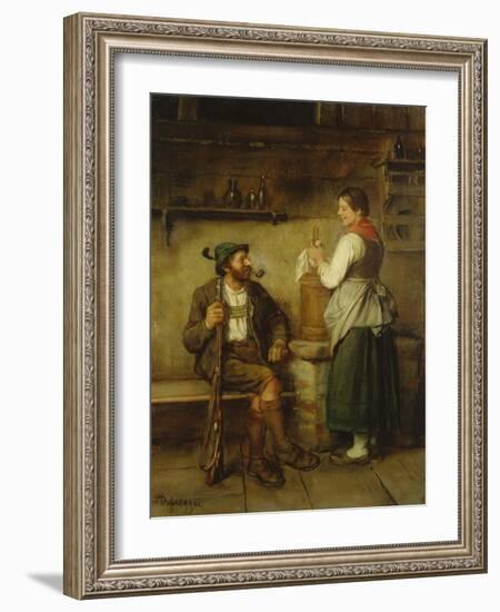 Huntsman and Maid Having a Chat in the Kitchen. after 1850-Franz Von Defregger-Framed Giclee Print