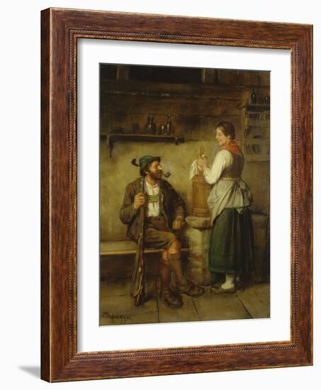 Huntsman and Maid Having a Chat in the Kitchen. after 1850-Franz Von Defregger-Framed Giclee Print