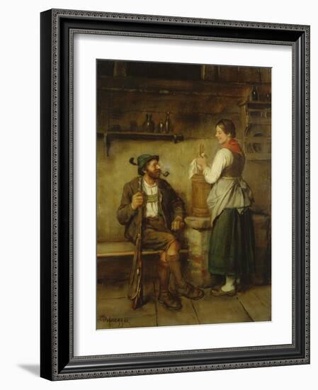 Huntsman and Maid Having a Chat in the Kitchen. after 1850-Franz Von Defregger-Framed Giclee Print