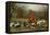 Huntsman with Foxhounds Tracking a Scent Across a Brook, England, 1800s-null-Framed Premier Image Canvas