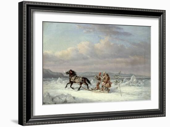 Huntsmen in Horsedrawn Sleigh-Cornelius Krieghoff-Framed Giclee Print