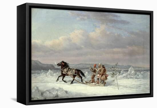 Huntsmen in Horsedrawn Sleigh-Cornelius Krieghoff-Framed Premier Image Canvas