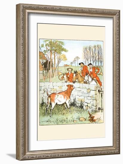 Huntsmen Looked over a Stone Wall at a Cow-Randolph Caldecott-Framed Art Print