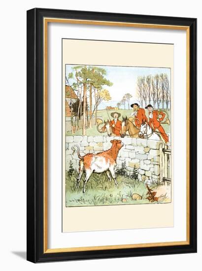 Huntsmen Looked over a Stone Wall at a Cow-Randolph Caldecott-Framed Art Print