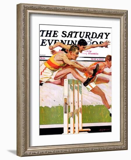 "Hurdlers," Saturday Evening Post Cover, May 4, 1935-Maurice Bower-Framed Giclee Print