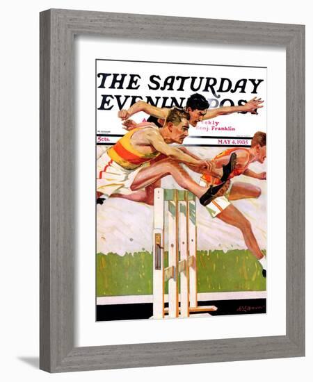 "Hurdlers," Saturday Evening Post Cover, May 4, 1935-Maurice Bower-Framed Giclee Print