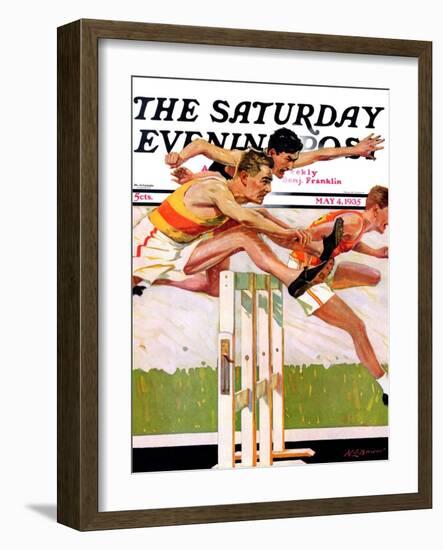 "Hurdlers," Saturday Evening Post Cover, May 4, 1935-Maurice Bower-Framed Giclee Print