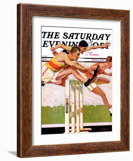 "Hurdlers," Saturday Evening Post Cover, May 4, 1935-Maurice Bower-Framed Giclee Print