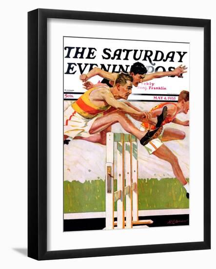 "Hurdlers," Saturday Evening Post Cover, May 4, 1935-Maurice Bower-Framed Giclee Print