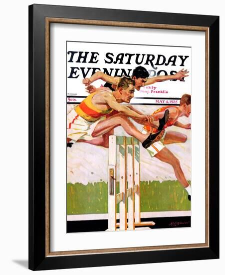 "Hurdlers," Saturday Evening Post Cover, May 4, 1935-Maurice Bower-Framed Giclee Print