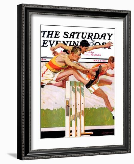 "Hurdlers," Saturday Evening Post Cover, May 4, 1935-Maurice Bower-Framed Giclee Print