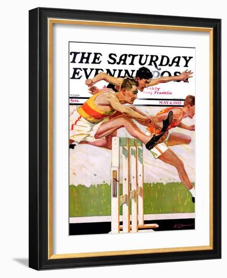 "Hurdlers," Saturday Evening Post Cover, May 4, 1935-Maurice Bower-Framed Giclee Print