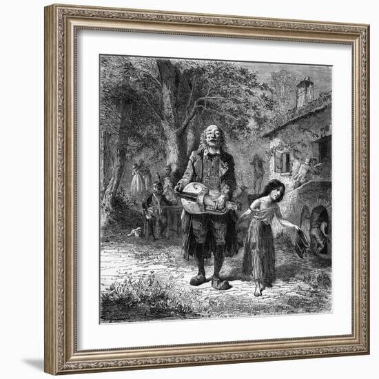 Hurdy-Gurdy Organ Player-Emile Bayard-Framed Art Print