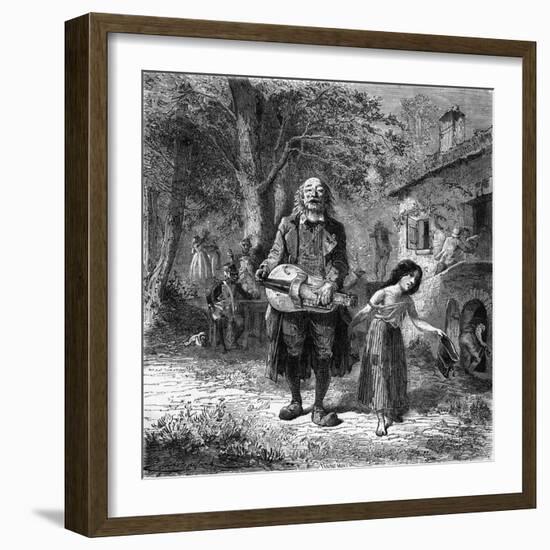 Hurdy-Gurdy Organ Player-Emile Bayard-Framed Art Print