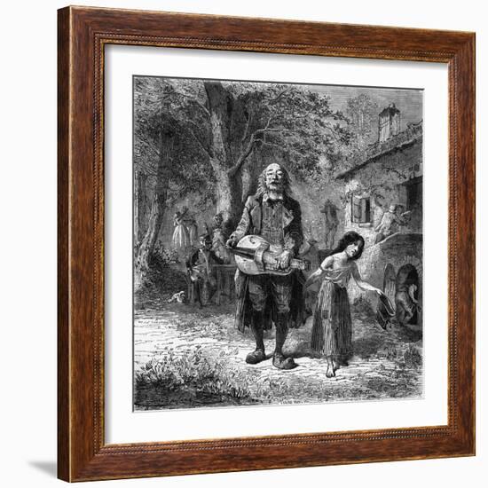 Hurdy-Gurdy Organ Player-Emile Bayard-Framed Art Print