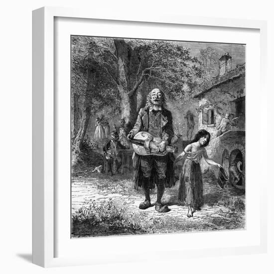 Hurdy-Gurdy Organ Player-Emile Bayard-Framed Art Print