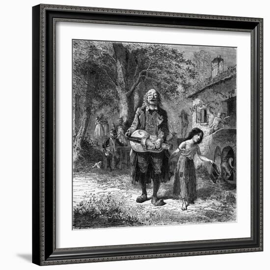 Hurdy-Gurdy Organ Player-Emile Bayard-Framed Art Print