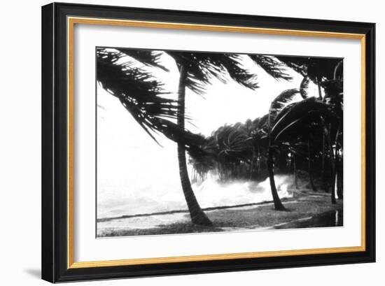 Hurricane Waves Strike the Seawall-null-Framed Art Print