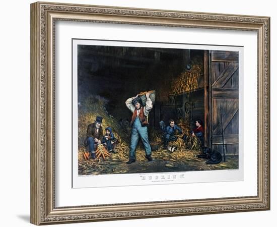 Husking, 1861-Currier & Ives-Framed Giclee Print