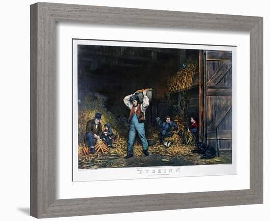 Husking, 1861-Currier & Ives-Framed Giclee Print