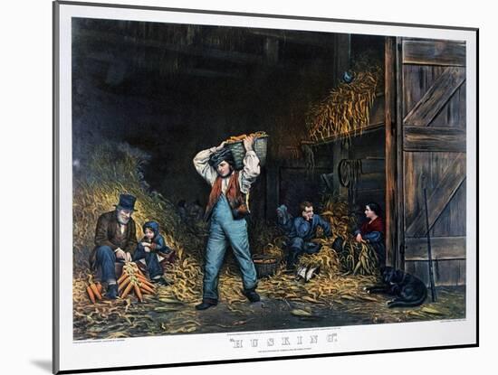 Husking, 1861-Currier & Ives-Mounted Giclee Print