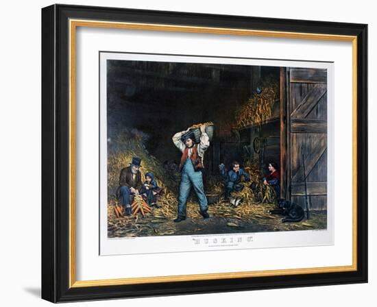 Husking, 1861-Currier & Ives-Framed Giclee Print