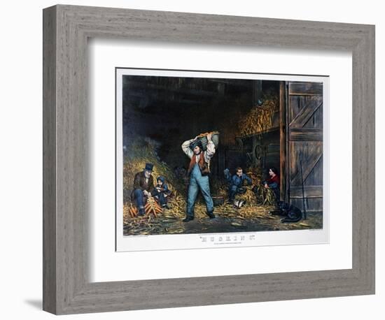 Husking, 1861-Currier & Ives-Framed Giclee Print