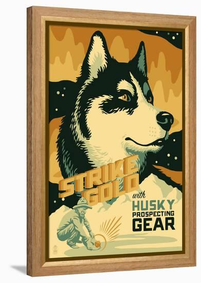 Husky - Retro Gold Mining Ad-Lantern Press-Framed Stretched Canvas