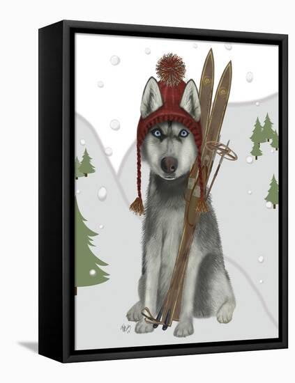 Husky Skiing-Fab Funky-Framed Stretched Canvas