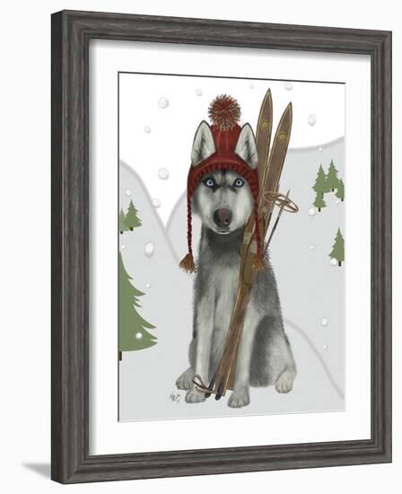 Husky Skiing-Fab Funky-Framed Art Print