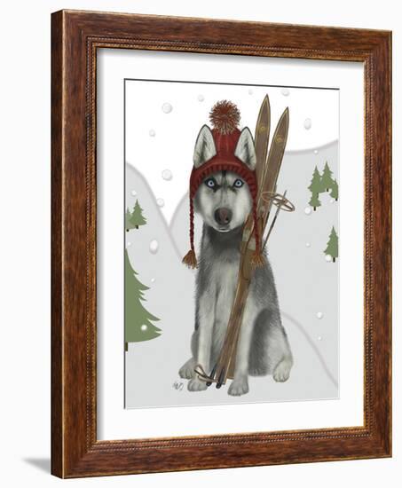 Husky Skiing-Fab Funky-Framed Art Print