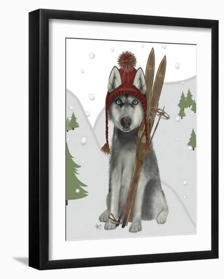 Husky Skiing-Fab Funky-Framed Art Print