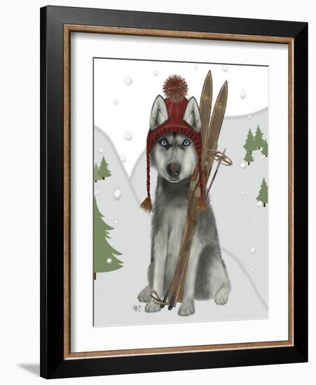 Husky Skiing-Fab Funky-Framed Art Print