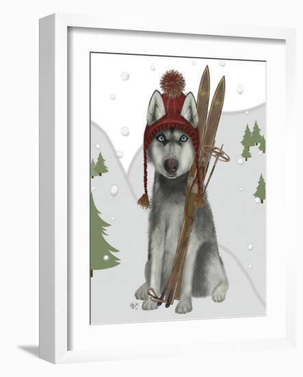 Husky Skiing-Fab Funky-Framed Art Print