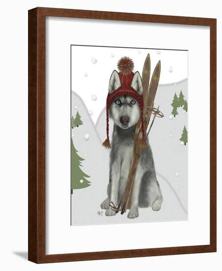 Husky Skiing-Fab Funky-Framed Art Print