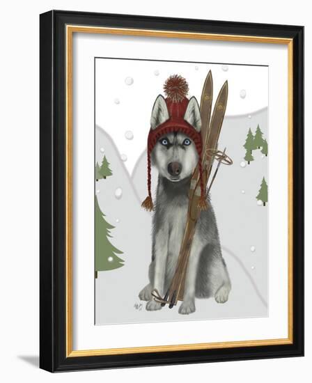 Husky Skiing-Fab Funky-Framed Art Print